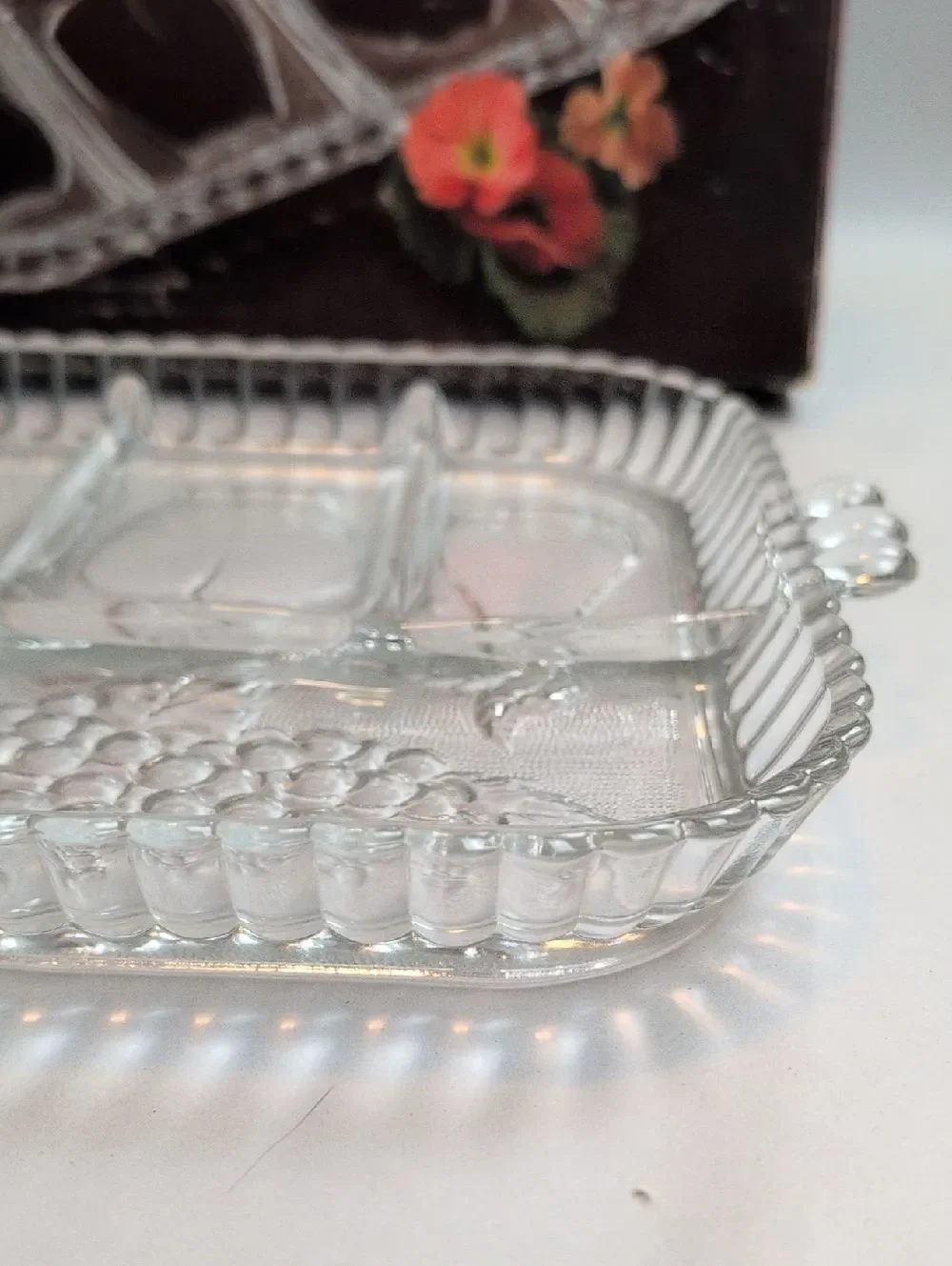 Indiana Glass Five Part Relish Glass Serving Tray Vintage Original Box